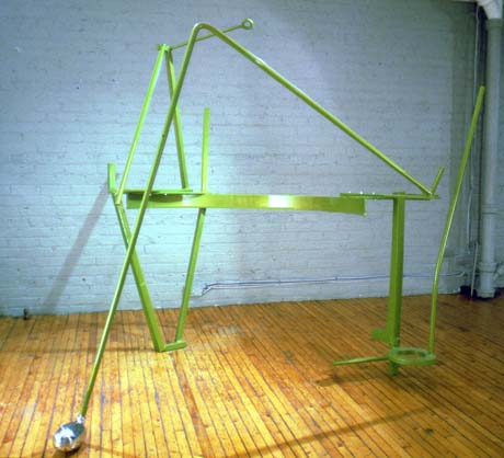 Bebop,{view 2}, 80 X 79 X 77 inches Polychrome and Chromed Steel Copyright,  A Fauteux 2002, all rights reserved Andre Fauteux, Sable-Castelli Gallery Exhibition, 2003, sculpture