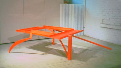Flyover 24 X 88 X 60 inches Polychrome on Galvanized Steel Copyright,  A Fauteux 2002, all rights reserved  Andre Fauteux, Sable-Castelli Gallery Exhibition, 2003, sculpture