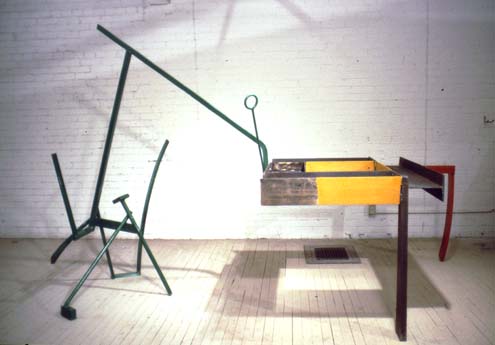 Piano 4 Hands 75 X 120 X 58 Polychrome Oiled and Galvanized Steel Copyright,  A Fauteux 2002, all rights reserved  Andre Fauteux, Sable-Castelli Gallery Exhibition, 2003, sculpture