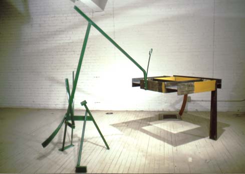 Piano 4 Hands{view 2} 75 X 120 X 58 Polychrome Oiled and Galvanized Steel Copyright,  A Fauteux 2002, all rights reserved  Andre Fauteux, Sable-Castelli Gallery Exhibition, 2003, sculpture