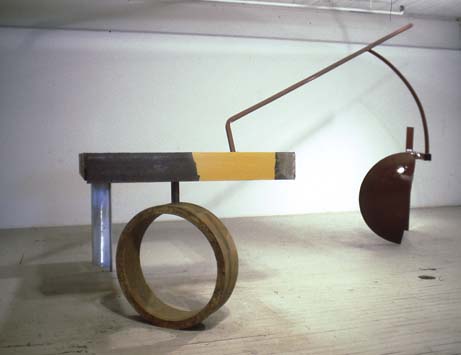 Present Sense,{view 2}, 90 X 144 X 98 Polychrome Oiled and Galvanized Steel Copyright,  A Fauteux 2002, all rights reserved Andre Fauteux, Sable-Castelli Gallery Exhibition, 2003, sculpture