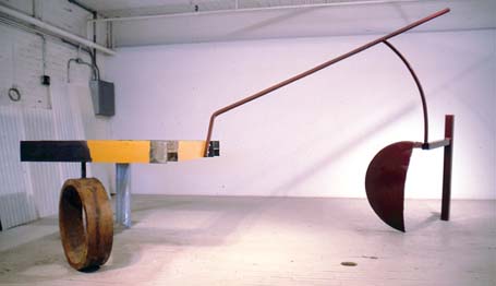 Present Sense 90 X 144 X 98 Polychrome Oiled and Galvanized Steel Copyright,  A Fauteux 2002, all rights reserved Andre Fauteux, Sable-Castelli Gallery Exhibition, 2003, sculpture