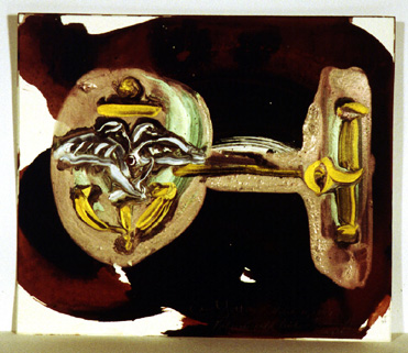 'Faberge cuff link - Romanoff eagle, painting by Carol Sutton, 1997, , double headed eagle