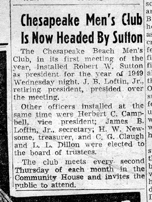 Virginian - Pilot newspaper;sutton_mensclub_chesapeake_beach.jpg, Robert W. Sutton heads Men's Club-1949
