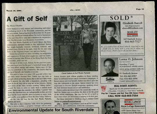 sutton_etc_news_charles2004.jpg, ambassador gardener Carol Sutton, etc. news, by Alexa Charles, photo by  Beau Callaghan 